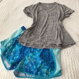 Blue Athletic Shorts & Gray T-shirt